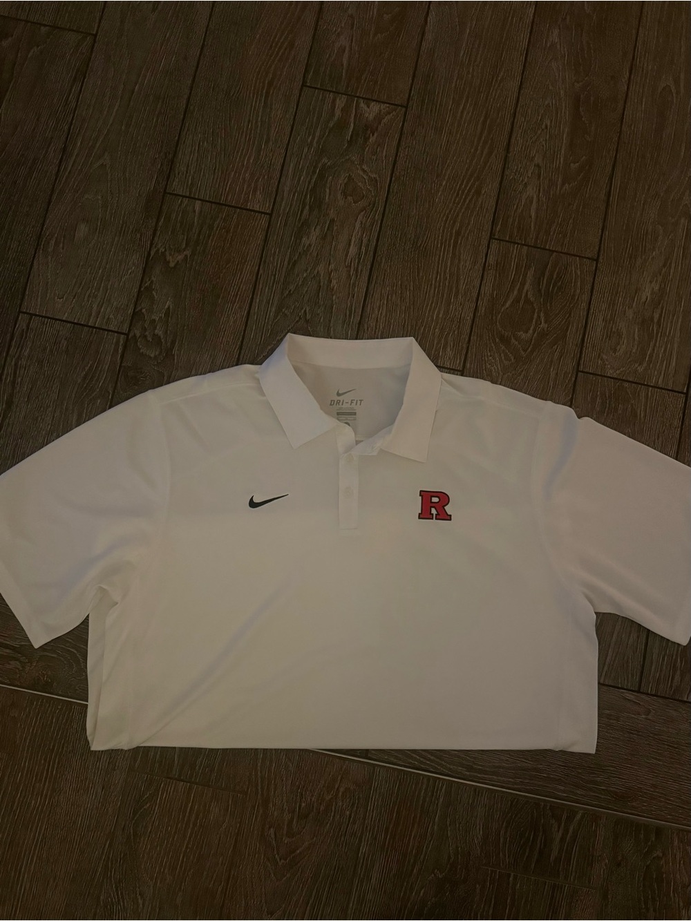 Nike White Polo Shirt with Red 'R' Chest Logo (Rutgers University)